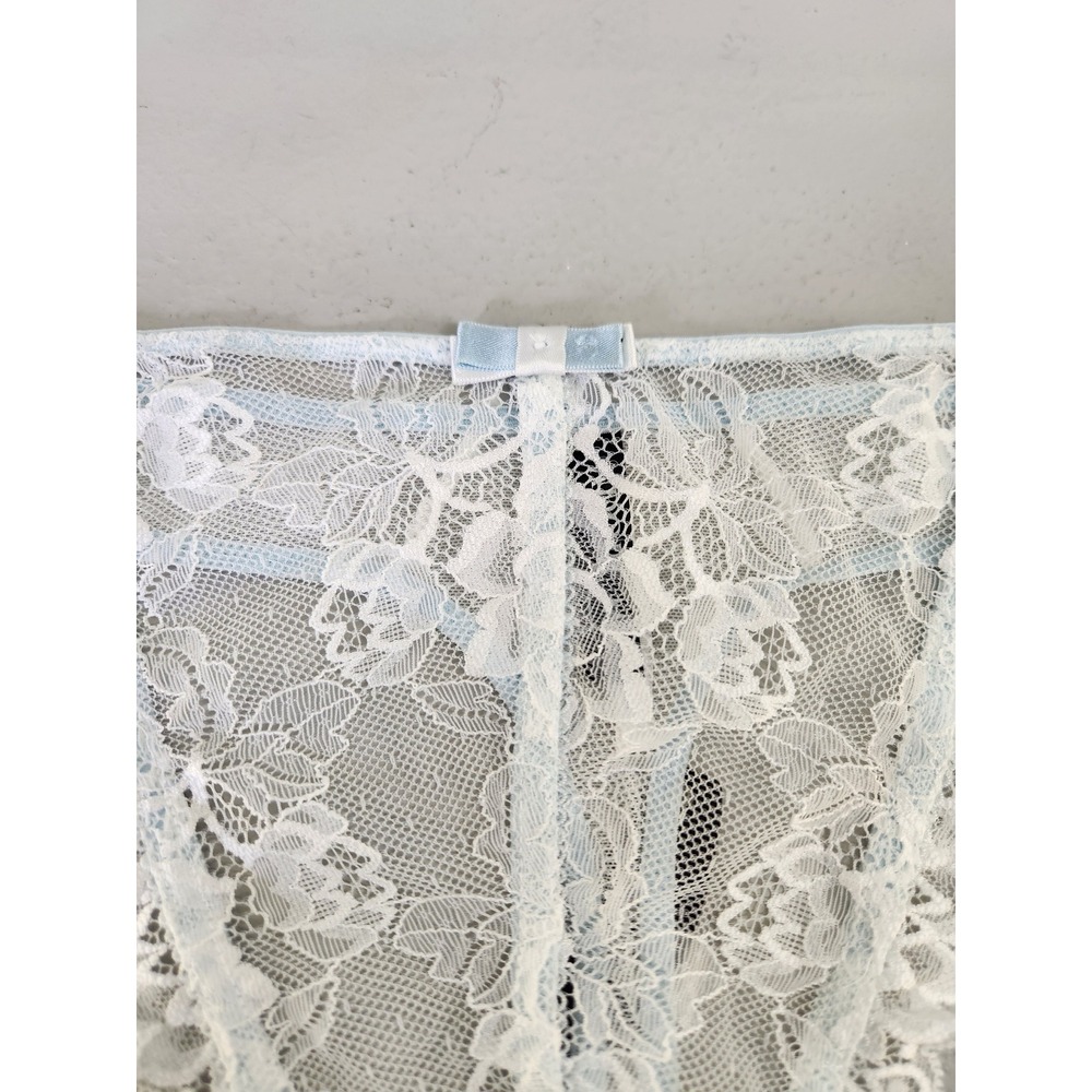 Adore Me Thong Panty Womens 5X Light Blue Lace Mesh Bow Bridal Lingerie Classic - Picture 2 of 5